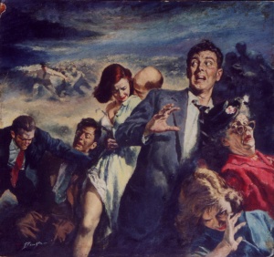 The mob scene as depicted on a cover of "The Day of the Locust."